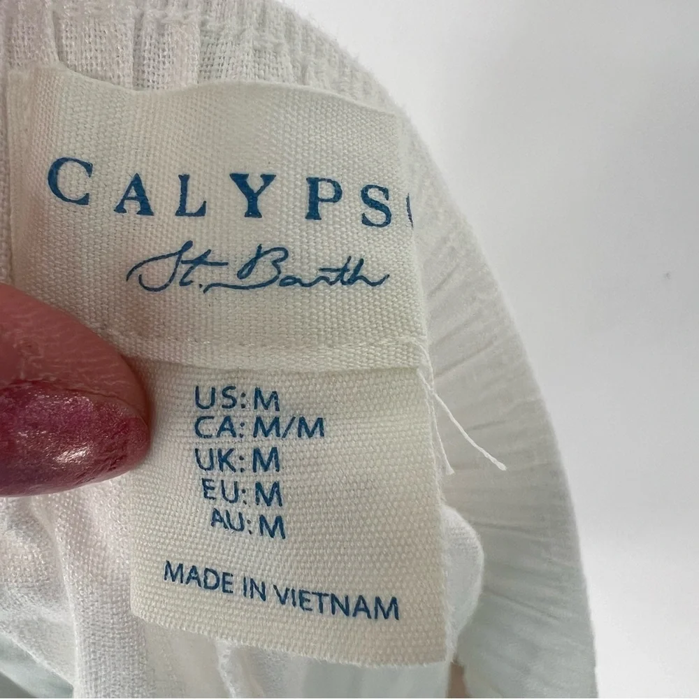 Calypso St.‎ Barth 100% Linen Shorts Embroidered Palm Leaves White Medium